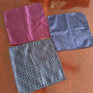 Men's Pocket Handkerchief Set of 3 Silk Textured Woven Green Blue Purple